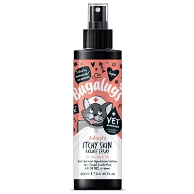 Image of BUGALUGS cat itchy skin relief Antiseptic spray 200ml, for kitten, cats &amp; small animals anti scratch is Antibacterial, Antifungal Antiviral use acne
