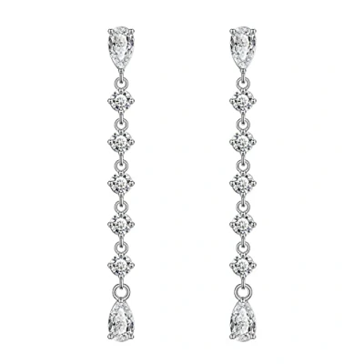 Image of KristLand 925 Sterling Silver Ear Pin White Gold Plated Women Dangle Drop Earrings with Water Zirconia Stone Party Gifts for Ladies Girl