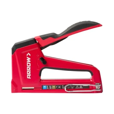 Image of Arrow T50RED2 Heavy Duty Manual 2 in 1 Staple Gun and Brad Nailer for Upholstery, Framing, Insulation, Crafts, Furniture, Red