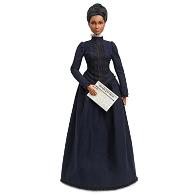 Image of Barbie Ida B. WellsInspiring Women Doll Wearing Blue Dress, with Newspaper Accessory, Gift for Collectors and Kids Ages 6+