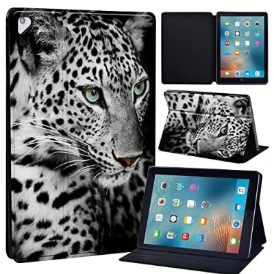 Image of Leather slim lightweight Stand Cover Case for Apple New iPad 9.7 2018 2017(6th Gen, 5th Gen)/iPad Air 2/iPad Air/iPad Pro Tablet with Auto Wake/Sleep (Leopard)