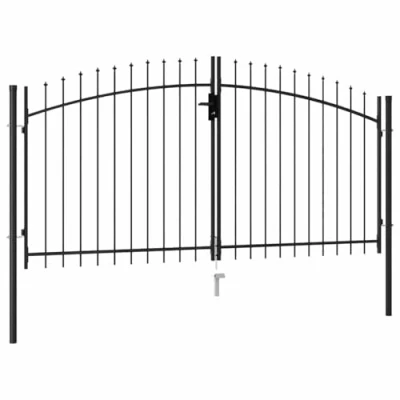 Image of vidaXL Garden Drive Fence Gate Double Door with Spike Top Weather Resistant Outdoor Backyard Patio Fencing Barrier Steel 3x1.5m Black
