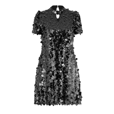 Image of Yumi Black Big Sequin Tunic with Keyhole Neckline 12