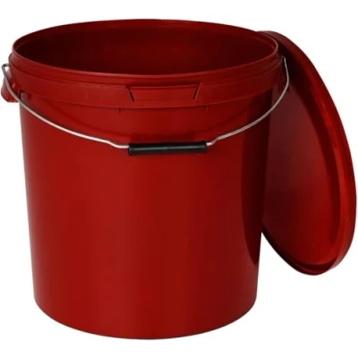 Image of BenBow Bucket with Lid, 30l, Red, 10 x 30 Litres, Food Safe, Stable, Airtight, Leak Proof, Odourless Plastic Storage Container Metal Handle Empty