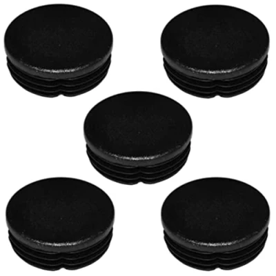 Image of 5x RIBBED INSERT PLUG END CAP FOR ROUND TUBE Ø10 60MM PLASTIC BLACK FURNITURE (Ø45mm)