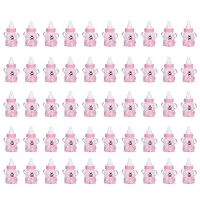 Image of Baby Shower Feeding Bottle,50Pcs Mini Fillable Feeder Style Box with Bear,Candy Bottle Reusable Filling Candy Party Favors Supplies for Kids Birthday Decoration(Pink）
