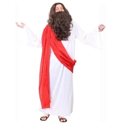 Image of Jesus Christ Costume Standard White Robe with Red Sash Mens Funny Fancy Dress Party