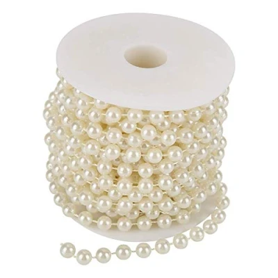 Image of 10m/roll 8mm Cotton Line Artificial Pearl Beads String Chain Garland Flowers Wedding Decoration DIY Craft String(Beige)