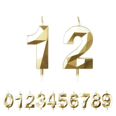 Image of FUZVOL Birthday Candles, Number 12 Candle, Gold Candle for Cake, Happy Cake Candles Topper Decorations