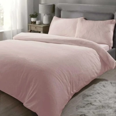 Image of Rapport Home Teddy Bear Luxurious Super Soft Warm Quilt Duvet Cover Bed Set, Polyester, Pink, Double