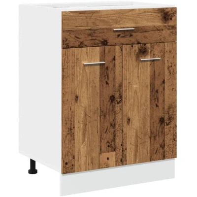 Image of vidaXL Drawer Bottom Cabinet Engineered Wood 60x46x81.5 cm Old Color 1 2 Compartments Ample Kitchen Storage