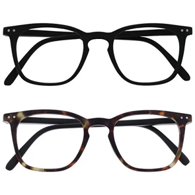 Image of OPULIZE Bex Reading Glasses 2 Pack Large Square Cool Designer Frame Spring Hinges Scratch Resistant Matt Black Brown Mens Womens RR64 12 +3.00