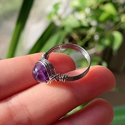 Image of DOOLY Wire Wrapped Crystal Rings Reiki Healing Stone Natural Amethysts Agates Pink Quartz Fashion Women Party Jewelry