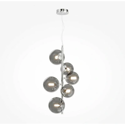 Image of Maytoni Dallas Modern 6 Light Globe Pendant Ceiling Chrome, Smoky Shade, G9