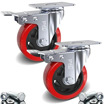 Image of DSL 2 x Heavy Duty BRAKED Double Bearing 100mm Rubber Swivel Castor Wheel Trolley Furniture Caster 350KG Free Fitting