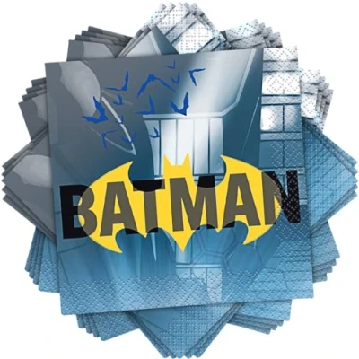 Image of Bold Blue Batman Beverage Napkins (12cm) Perfect for Themed Superhero Parties &amp; Events 16ct