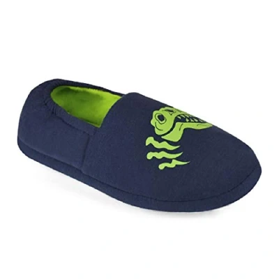 Image of STC Stores Childrens / Boys Glow In The Dark Dinosaur Skull Slippers (UK Child 11/12, Navy Blue, medium)