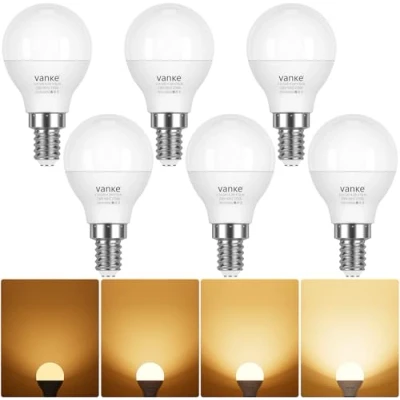 Image of Vanke E14 Dimmable Bulb, Warm White 2700K, 4.2W (40 Watts Equivalent), SES Small Screw Light 470 Lumen LED Golf Ball Bulbs, Pack of 6