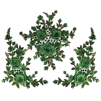 Image of 3D Flower Embroidery Fabric Patches Lace Applique Embellishment Sew on Motif Venise Trimming Craft Sewing Supplies T2612 (Green)