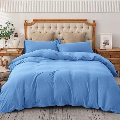 Image of AMEHA King Size Duvet Cover Sets Plain Dyed Quilt Bedding with Pillowcases Soft &amp; Breathable Microfibre Bed Set Light Blue