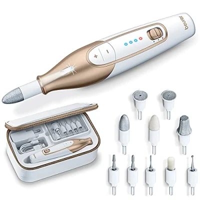 Image of Beurer MP64 Manicure and Pedicure Set, Cordless Electric Nail File with 10 Attachments Powerful Battery, Precision light, Drill Storage Case for at home use