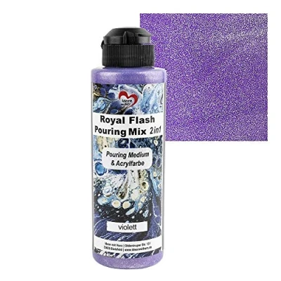 Image of Ideen mit Herz Royal Flash Pouring Mix 2 in 1 Medium &amp; Metallic Acrylic Paint with Glitter Effect 180 ml No Further Mixing Fluid, or Silicone Oil Required (Purple)