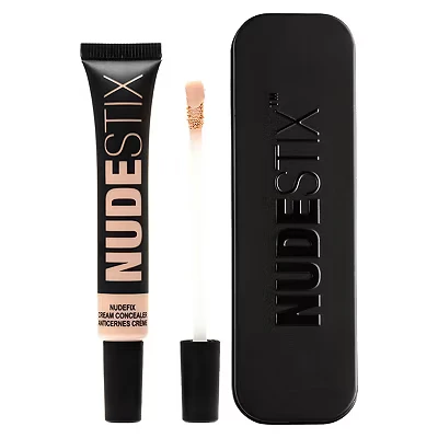 Image of Nudestix NudeFix Cream Concealer, Lightweight Liquid, Natural Finish Makeup, Hydrating, Brightening, Under Eye Dark Circle Corrector, Reduces Redness and Blemishes, Shade: Nude 9, 0.34 fl oz (10 ml)