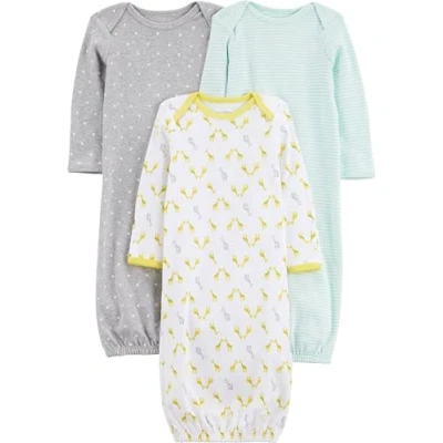 Image of Simple Joys by Carter&#039;s Baby 3 Pack Neutral Cotton Sleeper Gown Wearable Blanket, Grey/Green/Yellow, 0 Months (Pack of 3)