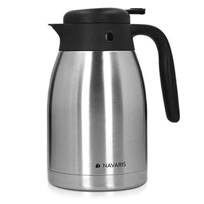 Image of Navaris Insulated Coffee Server Matte Black Stainless Steel Carafe Thermal Tea or Water Dispenser Vacuum Kettle for Hot &amp; Cold Drinks 1.5 L / 50 oz
