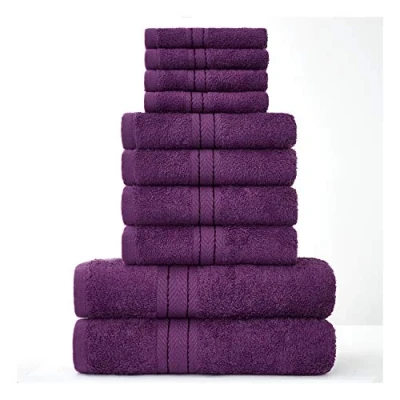 Image of Lions Towels Family Bale Set 10 Piece 100% Egyptian Cotton, 4x Face Hand 2x Bath Towel, Premium Quality Highly Water Absorbent Bathroom Accessories, Machine Washable, Purple, 544746