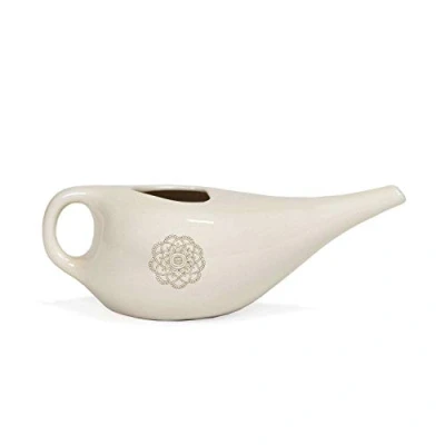 Image of Bodhi Neti Pot Nose Rinse Jug Ceramic with Mandala (Gold) for Shower Nethi