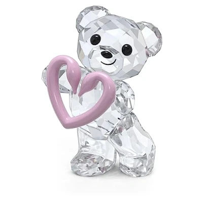 Image of Swarovski Kris Bears Una Bear Crystal Figurine with White Crystals and Pink Heart Swan Motif, from the Collection