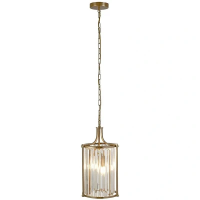 Image of Victoria 2 Light Pendant Antique Brass, Clear Crystal