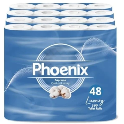 Image of 48 Roll Phoenix Soft Supreme Luxury Quilted 3 Ply Non Fragranced Toilet Rolls