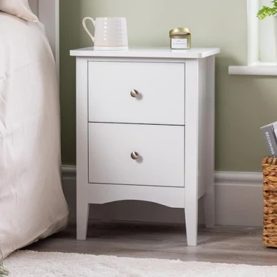 Image of CHRISTOW 2 Drawer Bedside Table, Modern Bedroom Nightstand, Wooden MDF Side End Stand for Living Room Hallway Sofa, Brushed Chrome Handles, Smooth Glide Runners (H57cm x W40cm D30cm)