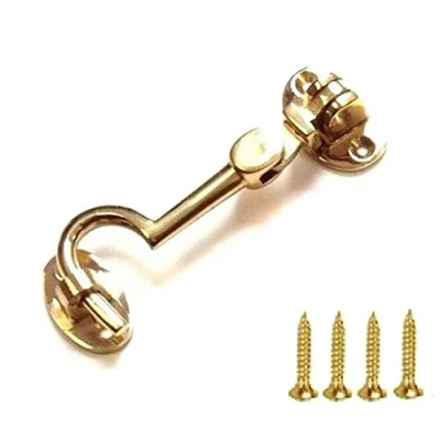 Image of TERF® 75mm Heavy Duty Polished Brass Cabin Door Hook and Eye Lock (3 inch) Cabinet Latch including Fixing Screw For Gate Window Closet Shed Pack of 1