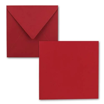 Image of FarbenFroh® by Gustav Neuser® Pack of 25 Simple Cards Square 15 x cm with Envelopes in Red Rose for Greeting etc.