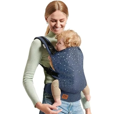 Image of Kinderkraft Baby Carrier NINO Confetti Ergonomic Sling, Holder, Lightweight, Confortable, Ajustable, 2 Carrying Position: Front and Backpack, for Newborn, from 3 Month to 20 kg, Denim Blue