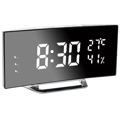 Image of Vihimi Digital Alarm Clock, 6.5 Inch LED Large Screen, Bedside Clock with Temperature and Humidity, Mirror 3 Clocks, Adjustable Brightness, Snooze Function,USB Power Supply