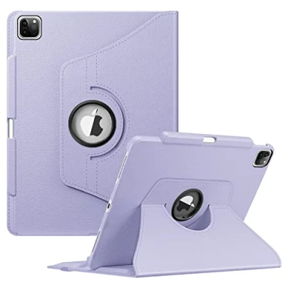 Image of FINTIE Rotating Case Compatible with iPad Pro 12.9 inch (2022/2021/2020/2018, 6th/5th/4th/3rd Generation) 360 Degree Swiveling Protective Cover w/Pencil Holder, Auto Sleep/Wake, Lilac Purple