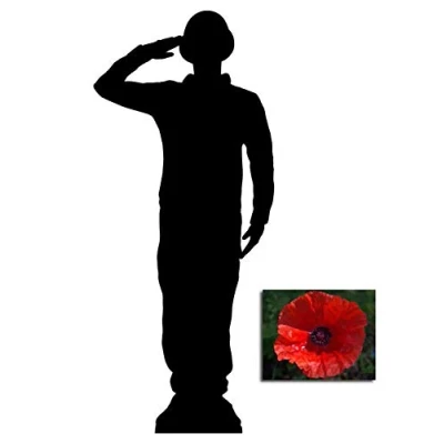 Image of BundleZ 4 FanZ by Starstills Fan Pack Saluting Wartime Soldier Silhouette Lifesize Cardboard Cutout / Standup with 20cm x 25cm Star Photo