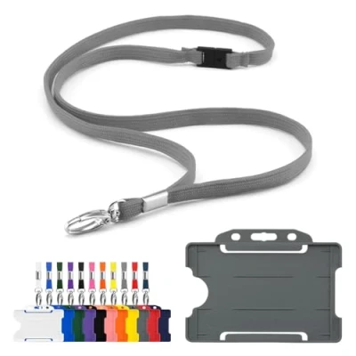 Image of CKB LTD Lanyard with Card Holder Includes 1x Eco Friendly RPET Plain Safety Breakaway Neck Strap Metal Clip and Matching Biodegradable Single Sided Rigid Plastic ID Badge (Grey)
