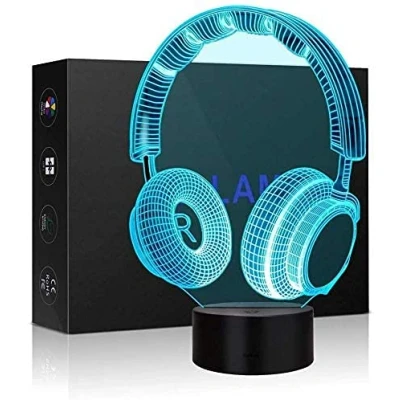 Image of Headphone 3D Illusion Lamp, Night Light for Boys Girls Table Desk Lamp 7 Color Change Decor Perfect Gifts Birthday Festival Christmas Baby Teens Friends