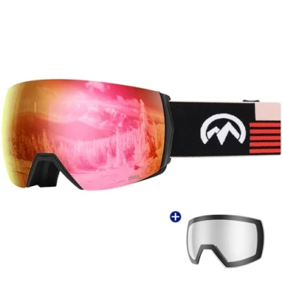 Image of OutdoorMaster Ultra Ski Goggles Lens by ZEISS, OTG Snowboard Anti fog Wide View, Magnetic Interchangeable Lens, Snow for Men &amp; Women(RubyRed Vlt 41% + ClearLens)