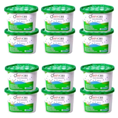Image of DIVCHI Pack of 12x 500ml Interior Dehumidifiers for Stop Damp, Mildew, Mould Condensation Moisture Absorber Remover in Home Kitchen Wardrobe Bedroom Caravan Office Garage Bathroom, Basement