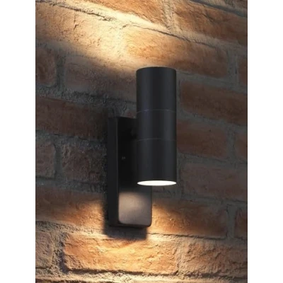 Image of Auraglow Dusk Till Dawn Sensor Black Up &amp; Down Outdoor Wall Security Light Warm White Two Pack