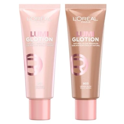 Image of L&#039;Oréal Paris Lumi Glotion Illuminating Liquid Illuminate and Sculpt Beauty Routine Hydrate Face Body Shades 901 Fair Glow + 903 Medium 2 x 40ml bottles