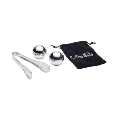 Image of BarCraft Stainless Steel Set Of 2 Ice Balls &amp; Tongs