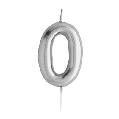 Image of Hootyballoo Metallic Silver Number 0 Birthday Cake Candle