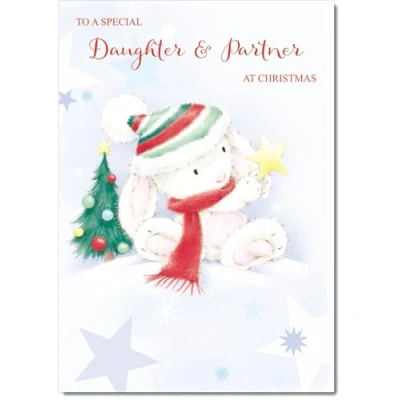 Image of doodlecards Daughter and Partner Christmas Card Cute Rabbit with Star Medium Size for &amp; Plain Envelope